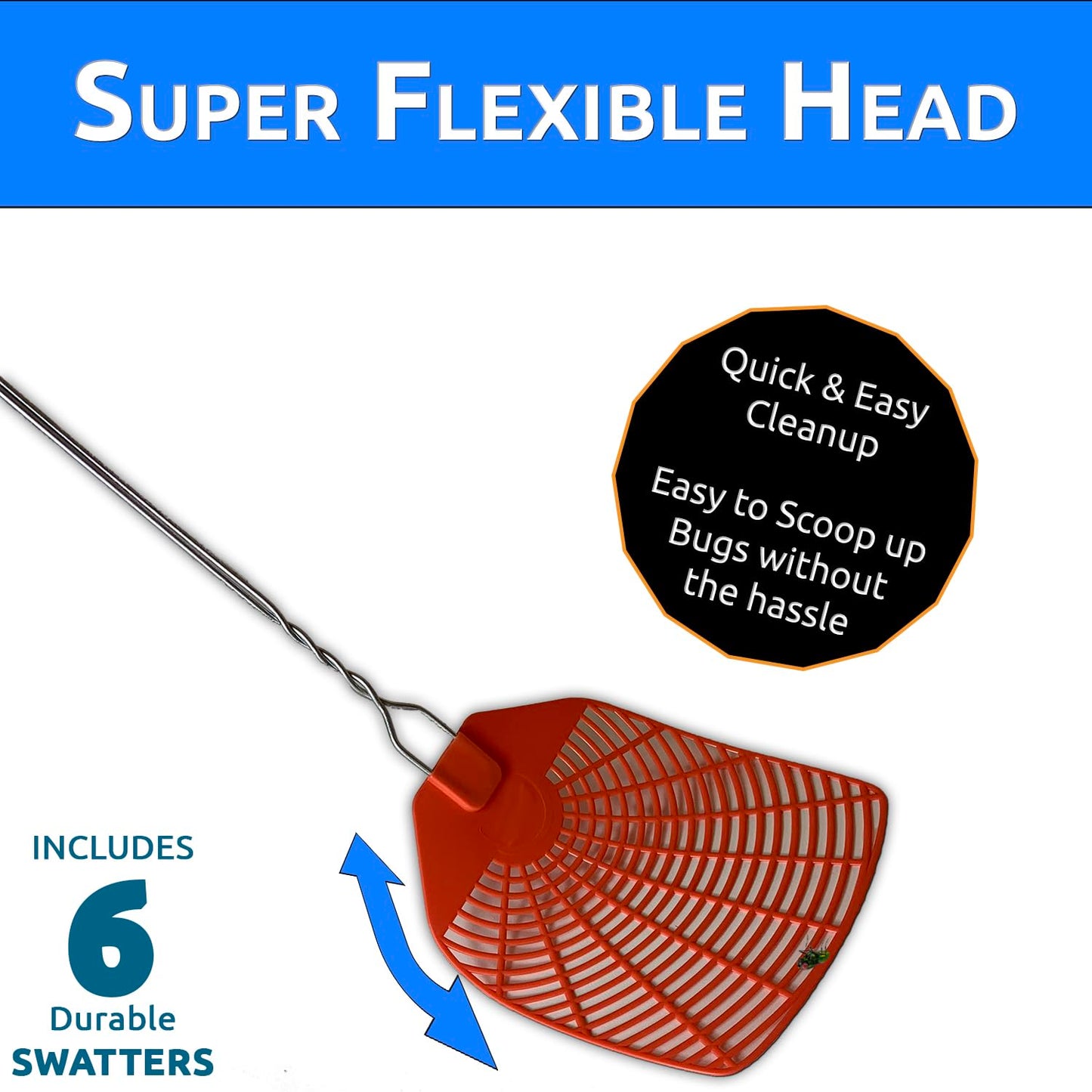 W4W, Bug & Fly Swatter Metal Handle 6 Pack Fly Swatters Indoor/Outdoor flyswatter
