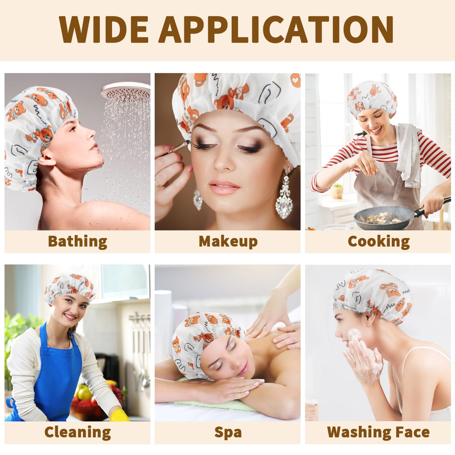3 PCS Shower Caps for Women, Upgrade Comfortable & Extra Large & Double Layers Waterproof Bath Cap, Oversized Designed Adjustable Hem Hair Cap for All Hair Lengths/Style