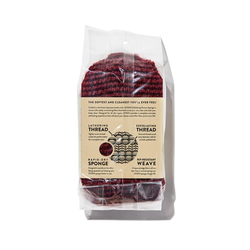GOSHI Exfoliating Shower Sponge - Rip-Resistant, Rapid-Drying Exfoliating Bath Sponge for All Skin Types - Brick Red - Made in Japan