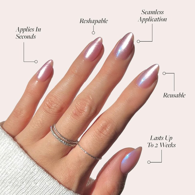 Glamnetic Press On Nails - Seaspell Fake Nails | Short Almond Pink Fake Nails with a Velvet Finish, Salon Quality Summer Nails | 15 Sizes - 30 Nail Kit with Glue