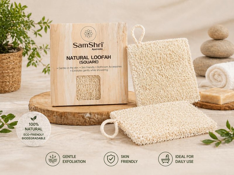 Natural Loofah | Biodegradable Exfoliating Bath Sponge - 2 Pack for Face & Body Scrubbing