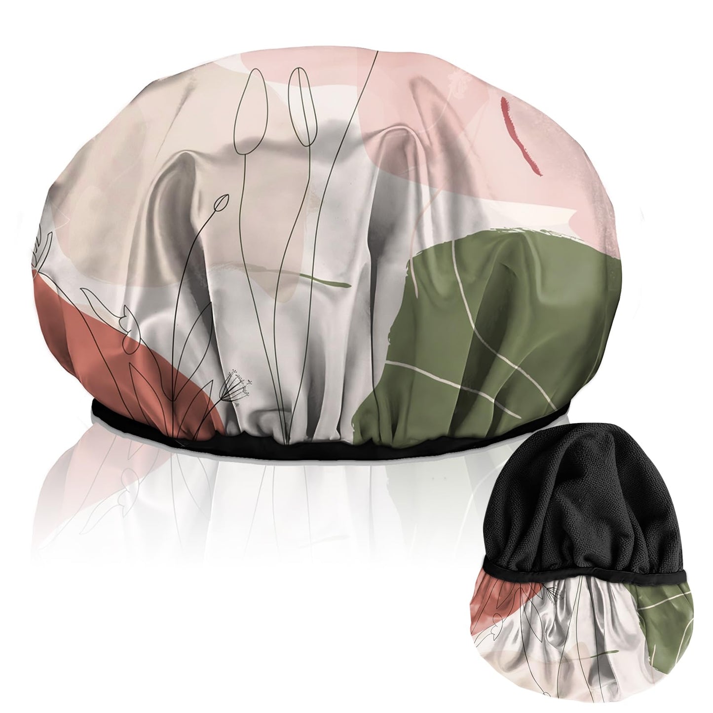 Cabreche Luxury Shower Cap Terry Lined Reusable Triple Layer Waterproof Hair Elastic Caps Shower Bath Hat for Women Girls Cute Aesthetic-Color Block