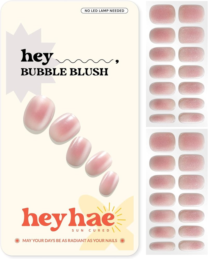 Heyhae Semi Cured Gel Nail Strips - Easy Apply & Remove, Salon Quality | Summer Marble Pink | 28 Strips, Prep Pads, Nail File & Stick