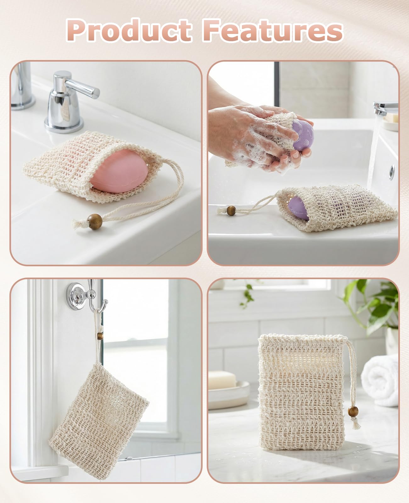 Geyynow 15 Pcs Natural Sisal Soap Saver Bag, Reusable Bar Soap Scrubber Exfoliating Pouch for Shower Washing Body