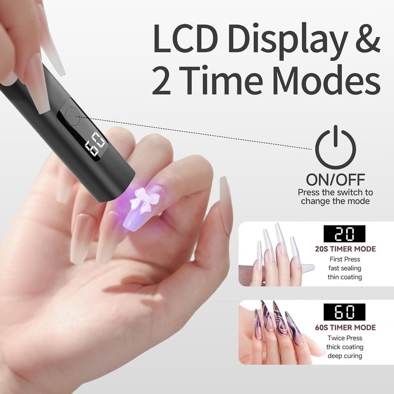 Skiennix Handheld UV Nail Lamp - Rechargeable Mini Dryer with LCD Display | Portable Gel Nail Tool