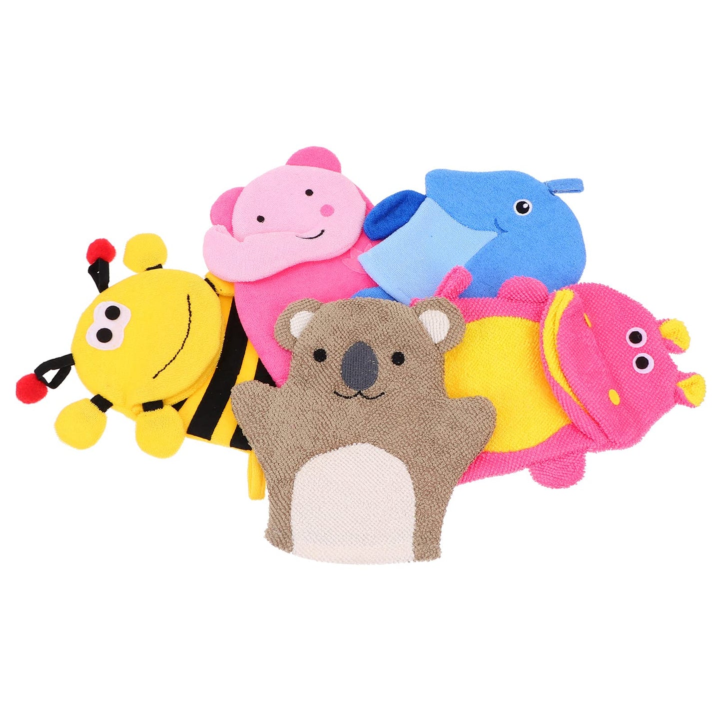 TOVINANNA Kids Bath Mitts, 5 Pcs Cute Animal Washcloths Gloves, Bath Sponge Body Washcloth Mitt for Boys Girls Children Hand Bathing Shower
