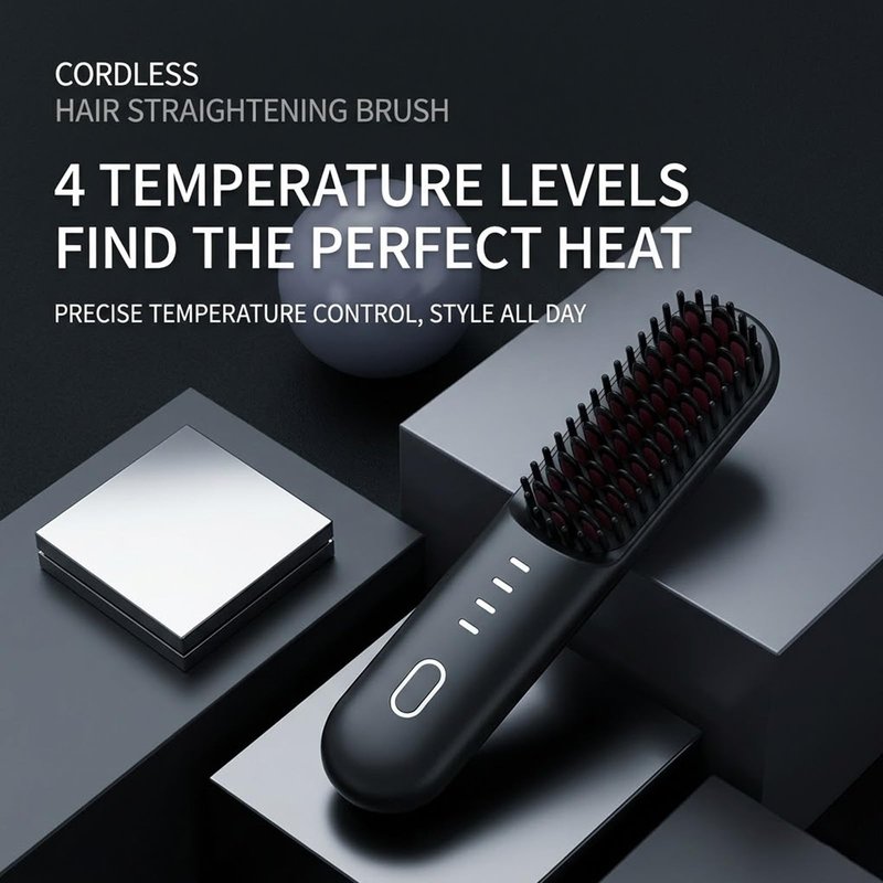 Flown Go Brush Pro Cordless Straightening Brush, Fast Heating, 3 Temp Settings with 300m Negative Ions for Frizz-Free Styling，Portable Travel Styling Tool，USB-C Rechargeable