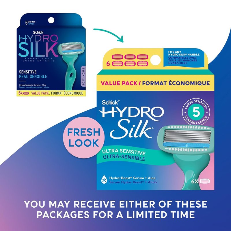 Schick Hydro Silk Razor Blade Refills - 5-Blade Sensitive Skin Razors for Women | 6 Count