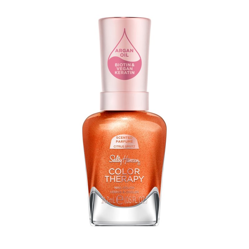 Sally Hansen Color Therapy Scented Nail Polish | Biotin, Argan Oil, Long Lasting, Healthy Nails, Nail Strengenther, Opaque | 293 Zest Intentions, Citrus Spritz| Bright Burnt Orange Nail Color