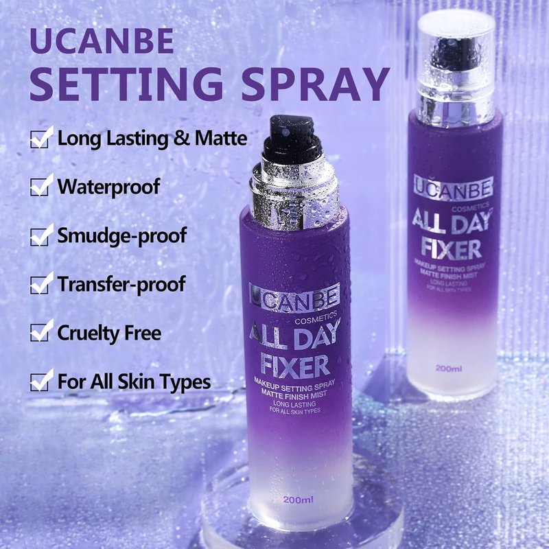 Long Lasting Makeup Setting Spray Kit - Hydrating Matte Finish Mist, 6.76 Fl Oz | Includes Travel Size Spray & Sponge Puff