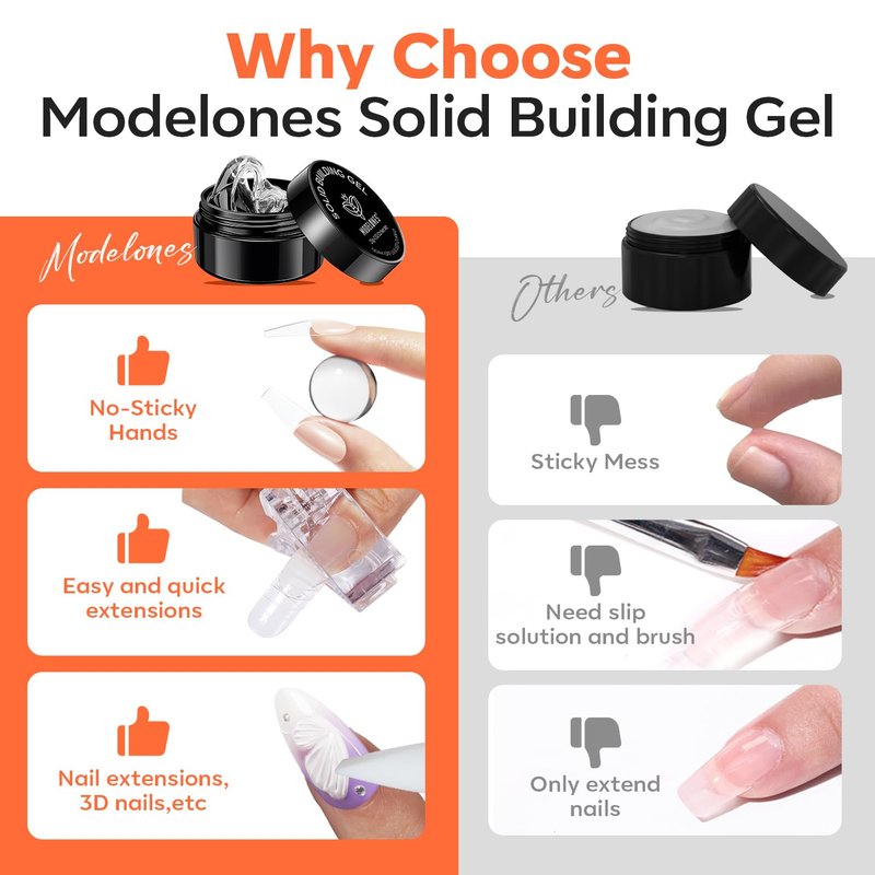 modelones 3D Gel Nail Art Kit, Non-Sticky Solid Builder Sculpting Gel for Nail Art Molding & Extensions with Chrome powder for Beginner DIY or Salon Spring Nails at Home Cured Needed