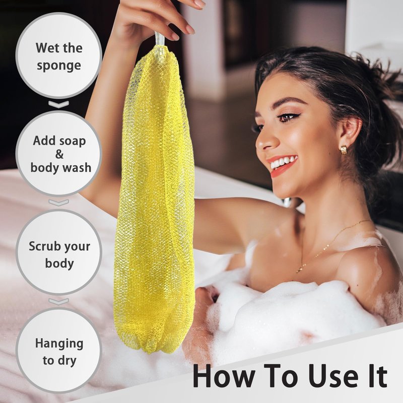 African Net Sponge Authentic with Knots - African Exfoliating Net Sponge with Handles for Body Scrubber Exfoliator - Real Africa Back Wash Bath Sponges for Shower Machine Washed & Bathing Accessories