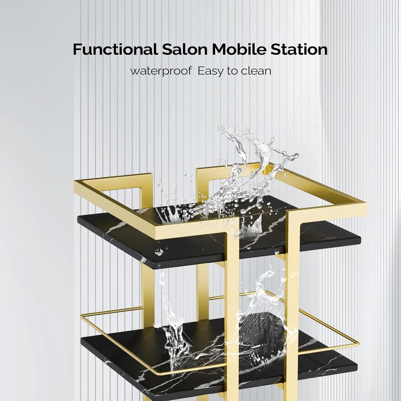 Esthetician Cart with Wheels - Black Gold Mobile Salon Trolley for Beauty Spa & Cosmetology
