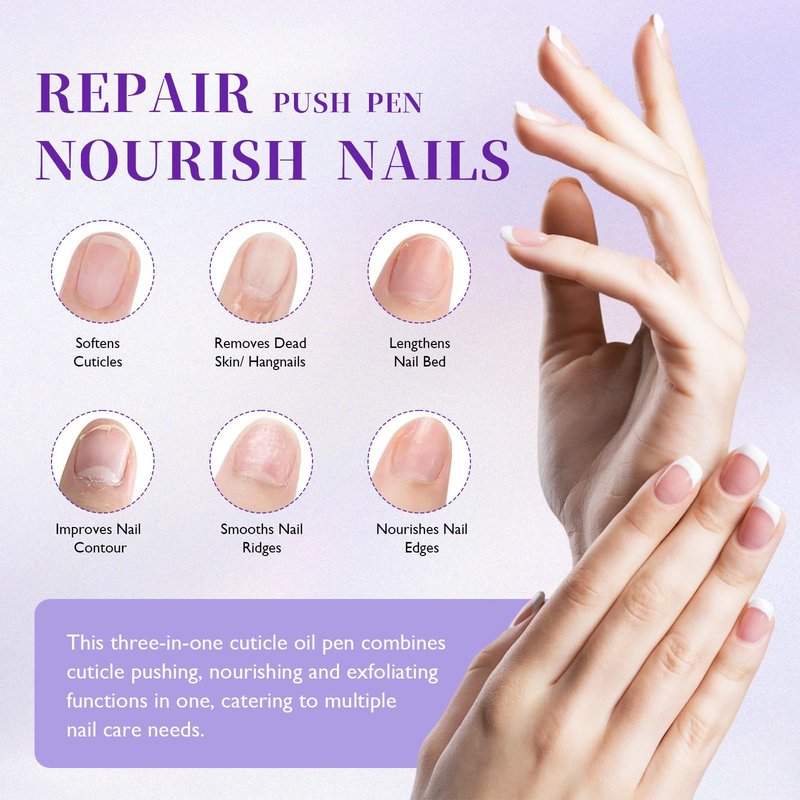Hgkvnul 2 in 1 Cuticle Oil Pusher Pen, Ceramic Cuticle Remover Pen, for Hangnails & Dry Damaged Nails, Nourish, Moisturize & Brighten Nails (1pcs)