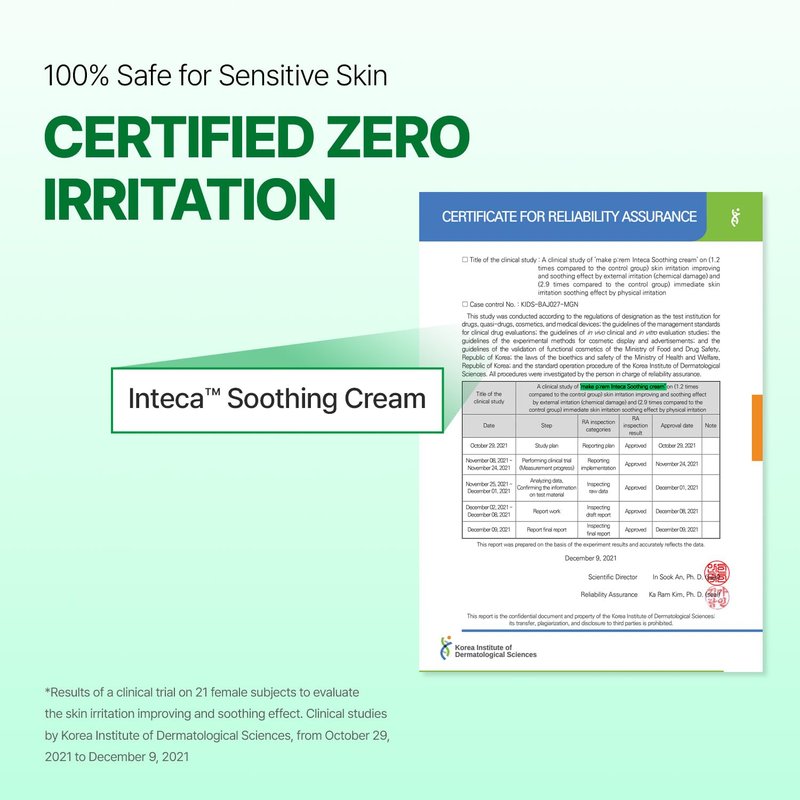 MAKE P:REM INTECA Soothing Cream, Quick Calming Facial Cream with Advanced CICA for All Skin Types, Oily Skin, EVE VEGAN, Korean Skin Care, 3.38 fl.oz. (100ml)