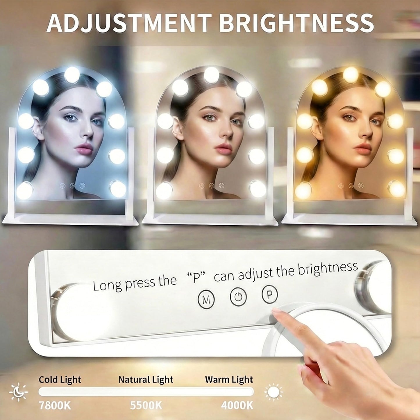 SLIMOON Arched Makeup Vanity Mirror with LED Lights Makeup Mirror Detachable 10X Magnification, Hollywood Make Up Mirror with Lighting, Smart Touch, Rechargeable,360° Rotation,White 14.17"x 11.81"