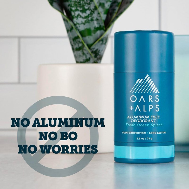Oars + Alps Aluminum-Free Deodorant for Men - Long-Lasting Odor Protection, Fresh Ocean Splash, 2.6oz