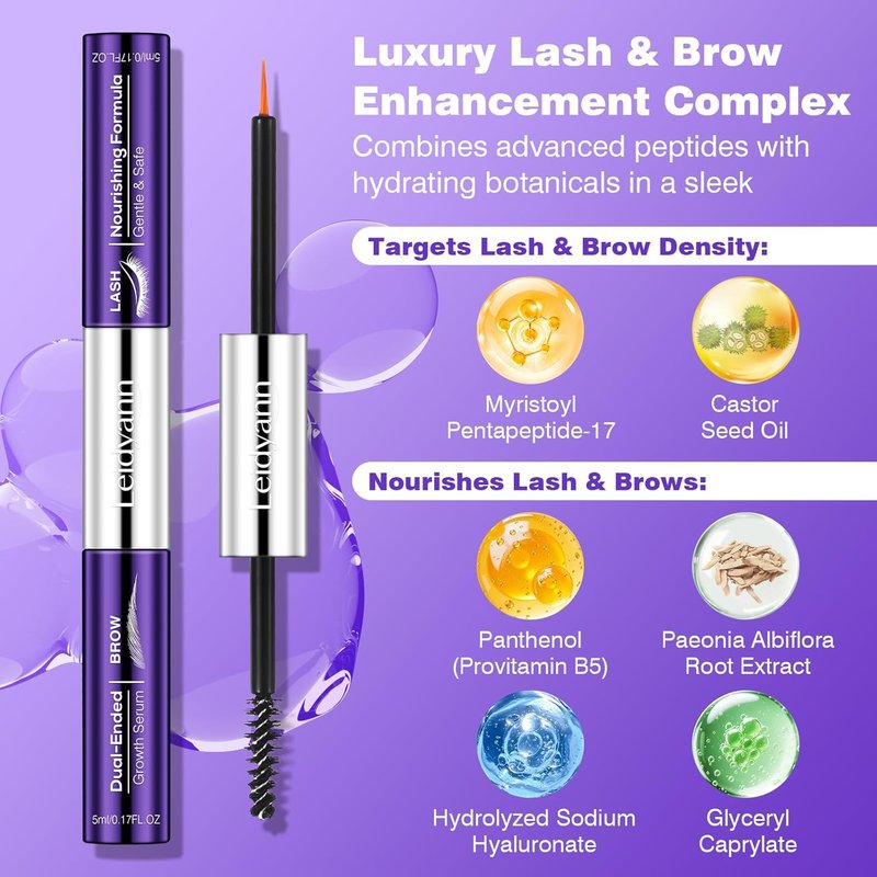 Skiennix 2-in-1 Lash & Brow Growth Serum - Dual-Ended Enhancer with Peptide & Vitamin Formula | Eye-Safe, Vegan, 5 mL + 5 mL