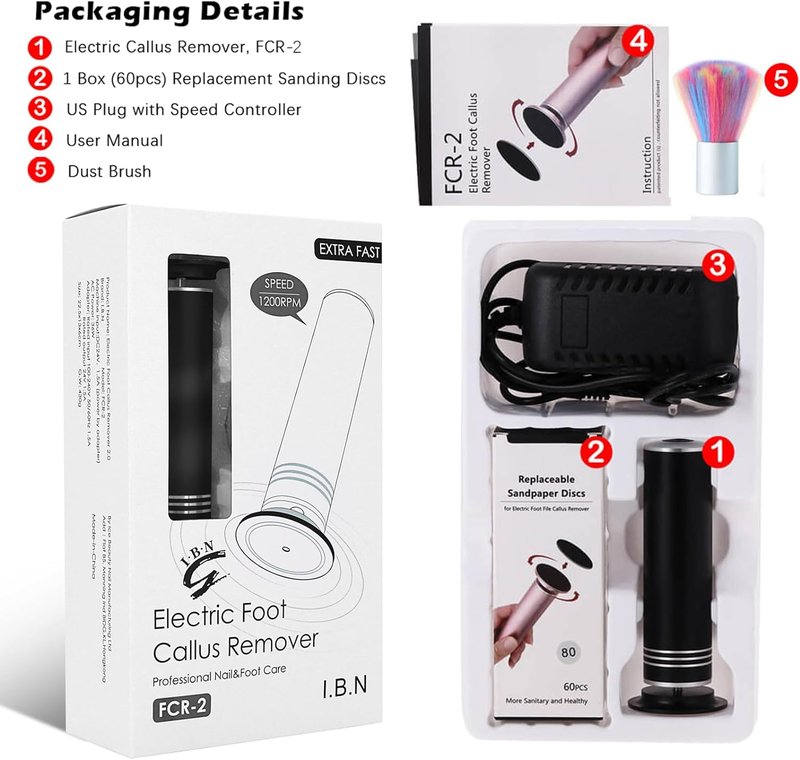 Electric Callus Remover - 1200RPM Professional Foot Sander for Cracked Skin | Adjustable Speed, 60 Sandpaper Discs, Black