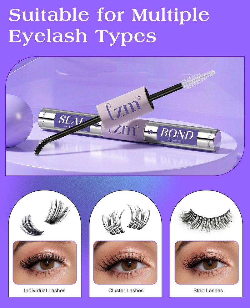 LZM Bond and Seal Lash Glue Long-Lasting 72H Lash Bond and Seal Waterproof Strong Adhesive Easy to Use Eyelash Cluster Glue (5ml+ 5ml 13)
