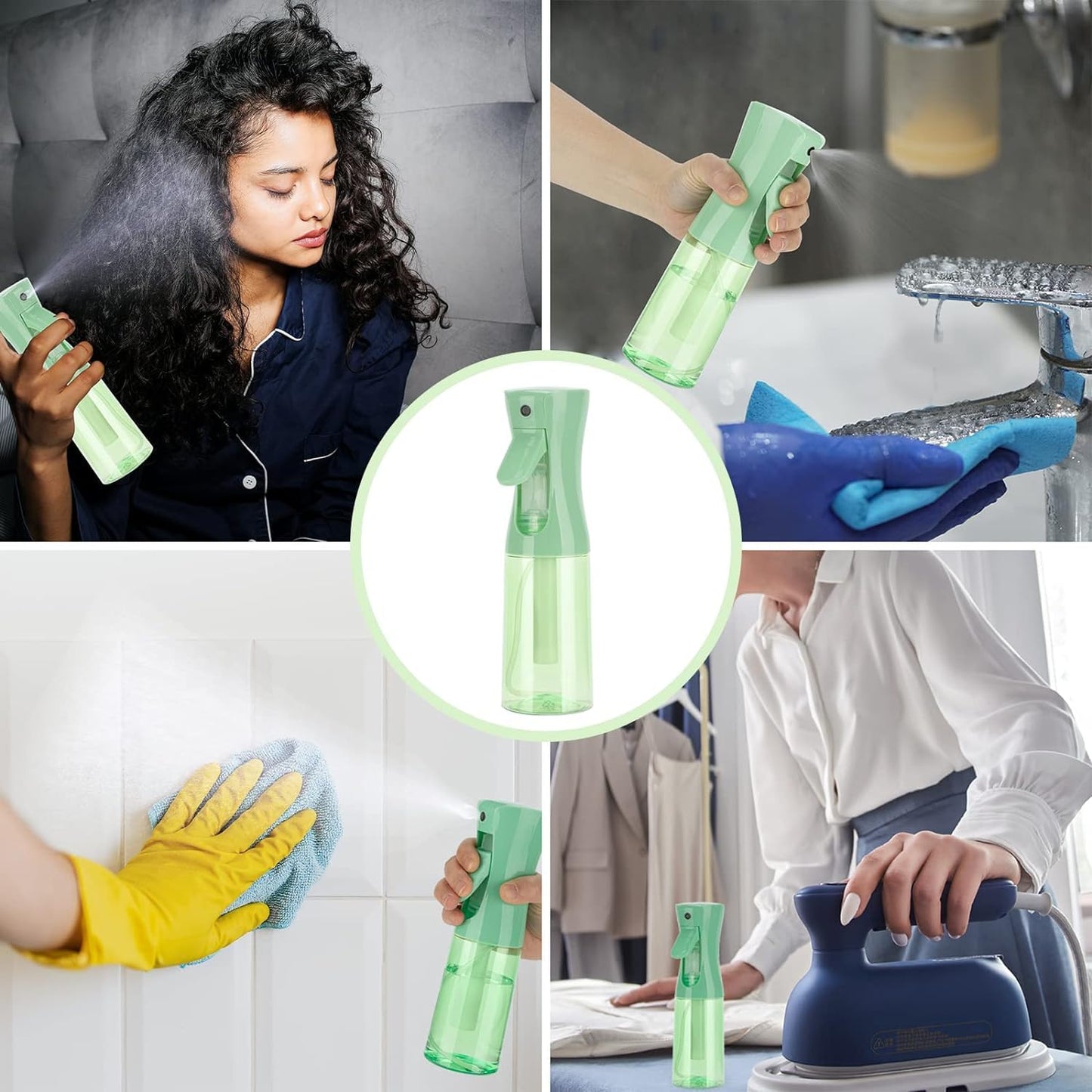 Zuhose Spray Bottle for Hair (6.8OZ /200ML) Continuous Ultra Fine Mist Sprayer for Hair, Salons, Barber, Plants, Skin Care, Cleaning 1 Pack CLEAR Green