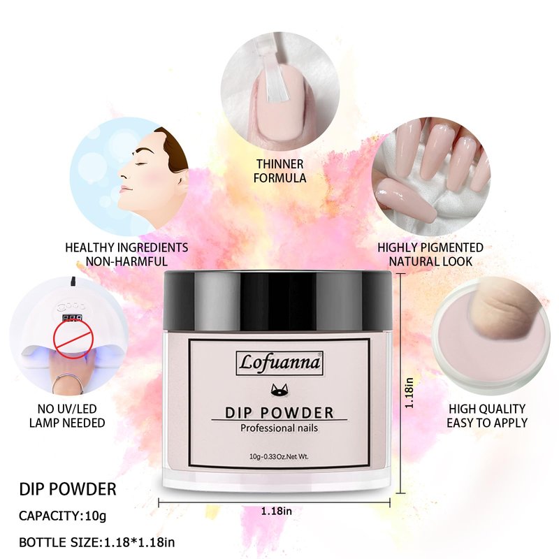 Lofuanna Dip Powder Nail Starter Kit - 2 Colors With Base Top Coat Activator, No UV/LED Needed, 9Pcs DIY French Nail Art Manicure Set for Beginners (Pink Set)