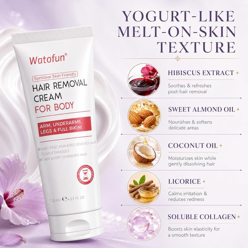 Body Hair Removal Cream - Painless Aloe Gel for Sensitive Skin | 6.35 Fl Oz 2-in-1 Kit for Arms, Legs & Bikini Line