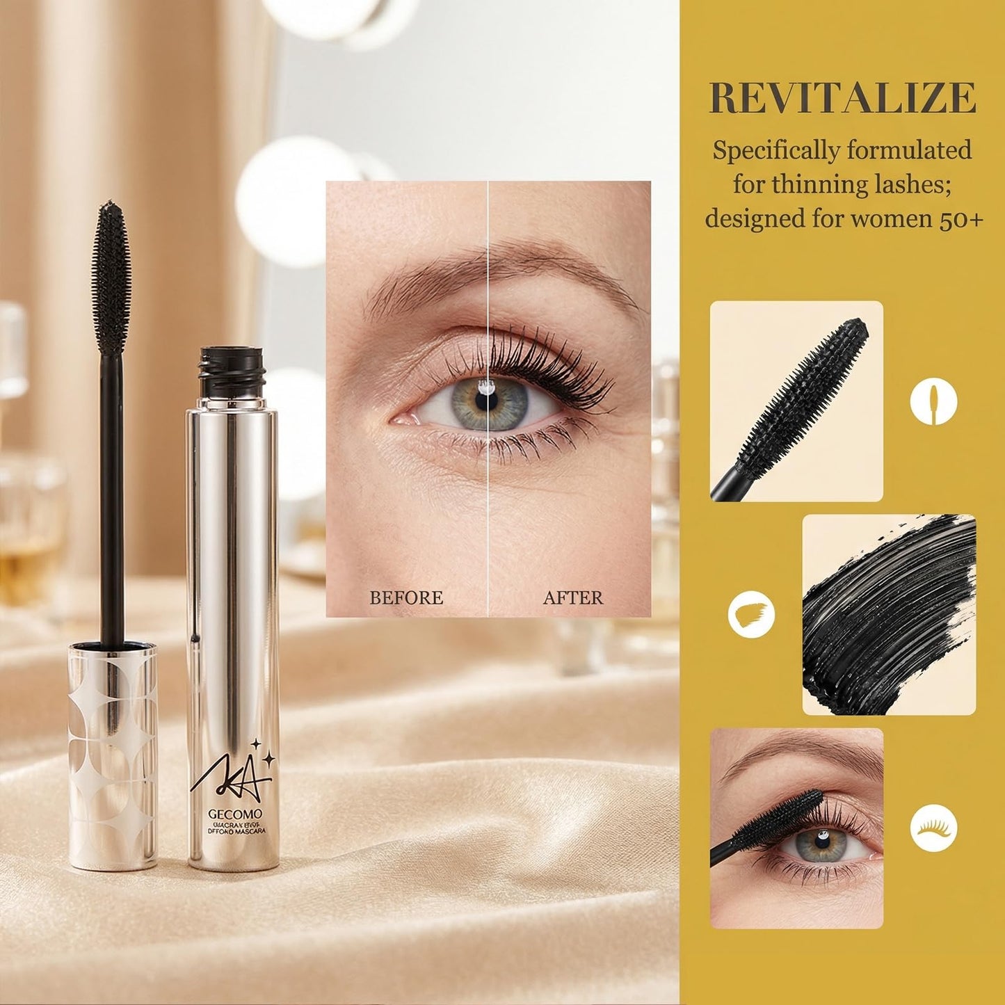 Volume Mascara for Older Women 60 Plus, 2026 New Mascara Volumizing and Lengthening Tubing Mascara for Mature Women with Thinning Lashes, Non Clumping Waterproof & Long-Wearing (Black)