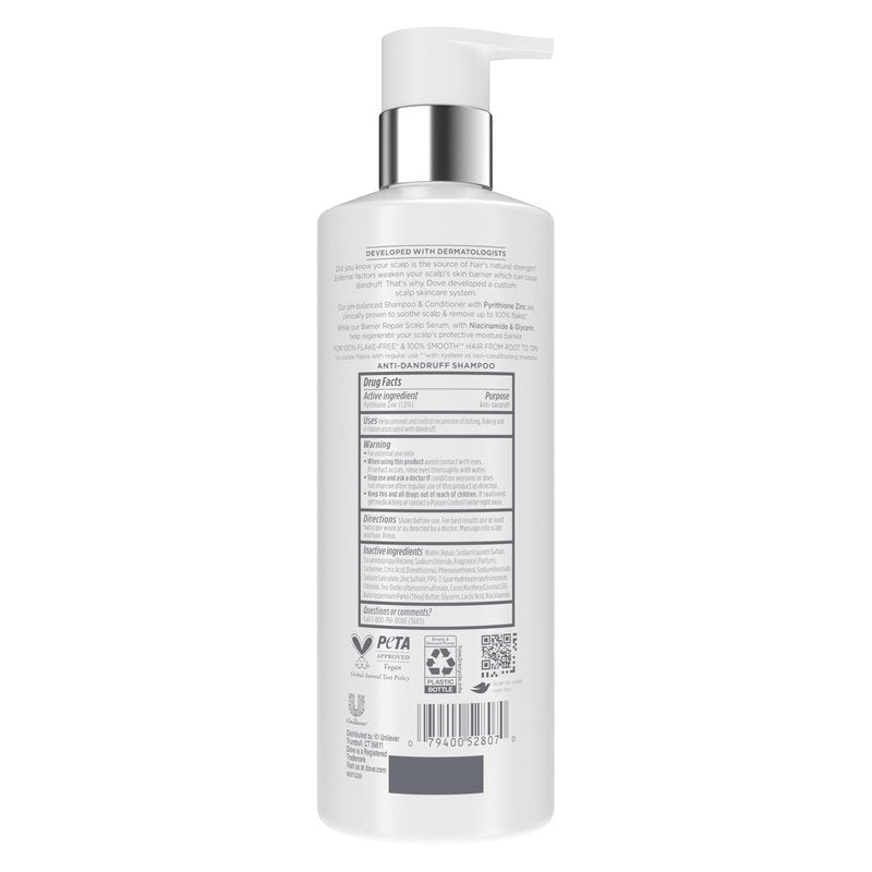 Dove Derma Scalp Dandruff & Itch Relief Shampoo 1 ct with Pyrithione Zinc, Niacinamide and Coconut Essence for Flaky, Itchy Scalp Relief 16 Fl oz