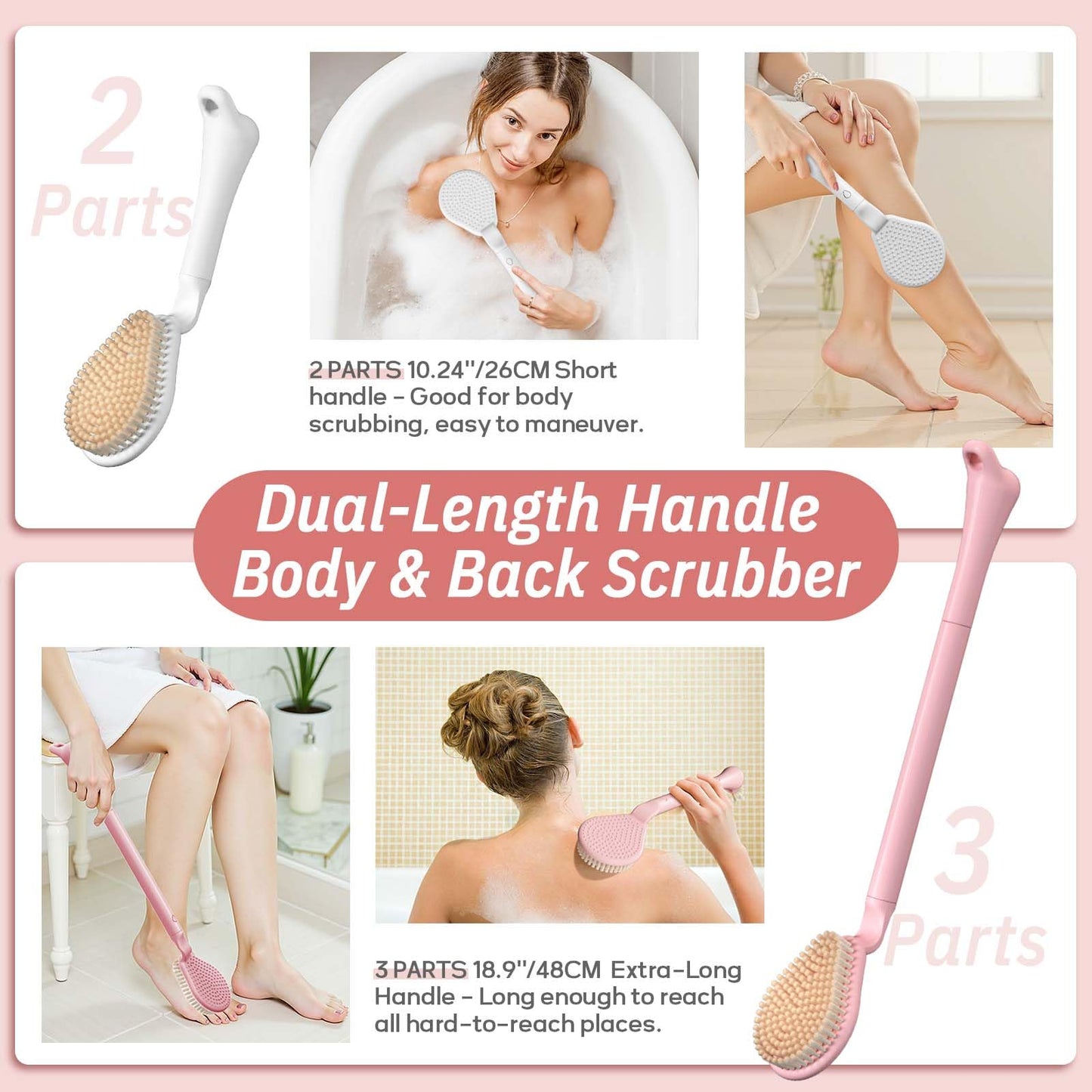 New Foot Brush for Shower, 3-in-1 Foot Scrubber in Shower, 10.2’’-27.5’’Adjustable Long Handle Foot Scrub Brush for Seniors, Pregnant, Disabled, Injured, Gift-Box Packaged