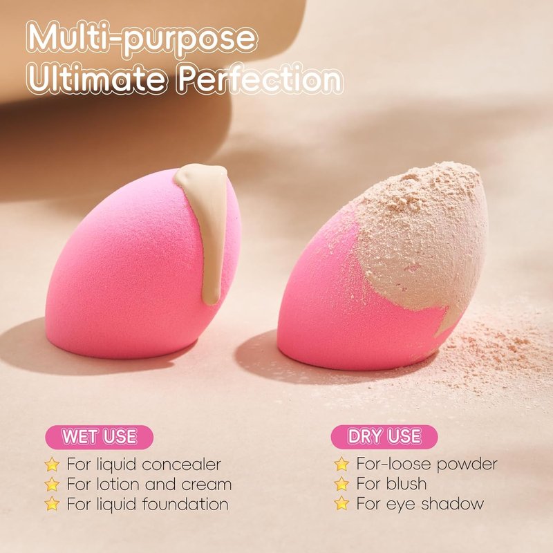 Makeup Sponge Set - 6 Pcs Latex-Free Beauty Blenders for Foundation & Cream | Ultra-Soft Multi-Angle Blending Sponges
