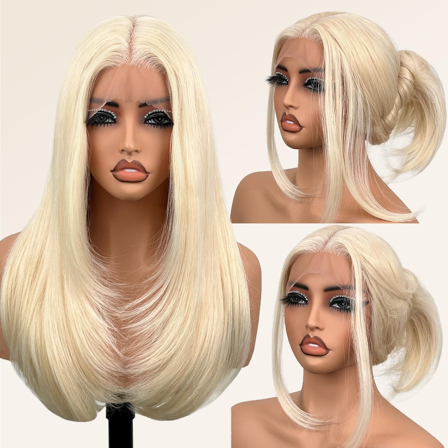 Su Mei.s Glueless Synthetic Lace Front Wig 26 Inches Long Straight Blonde Wigs for Black Women 13x5x1 HD Lace Hand Tied Pre Plucked Hairline (#613 Blonde, 26 Inch)