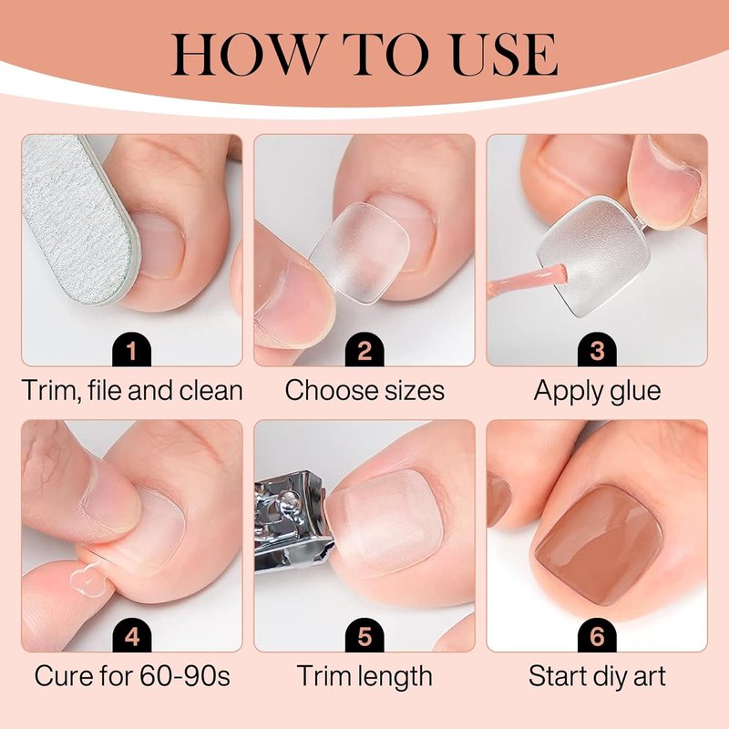 Luckyfairy Full Matte Square Press-On Toenails | 360pcs Smoothly Curved Tips in 12 Sizes