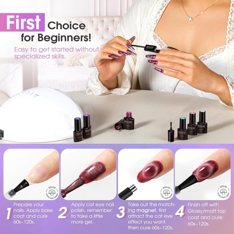 ROSALIND Holographic Cat Eye Gel Nail Polish Set - 8 Colors for Stunning Galaxy Nail Art