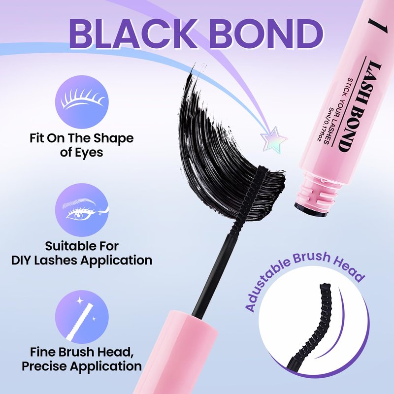Lash Cluster Glue, Bond and Seal Waterproof Eyelash Glue, Eyelash Adhesive Black Long-Lasting 48-72Hours, 2 in 1 Lashes Bond and Seal Eyelashes Clusters DIY