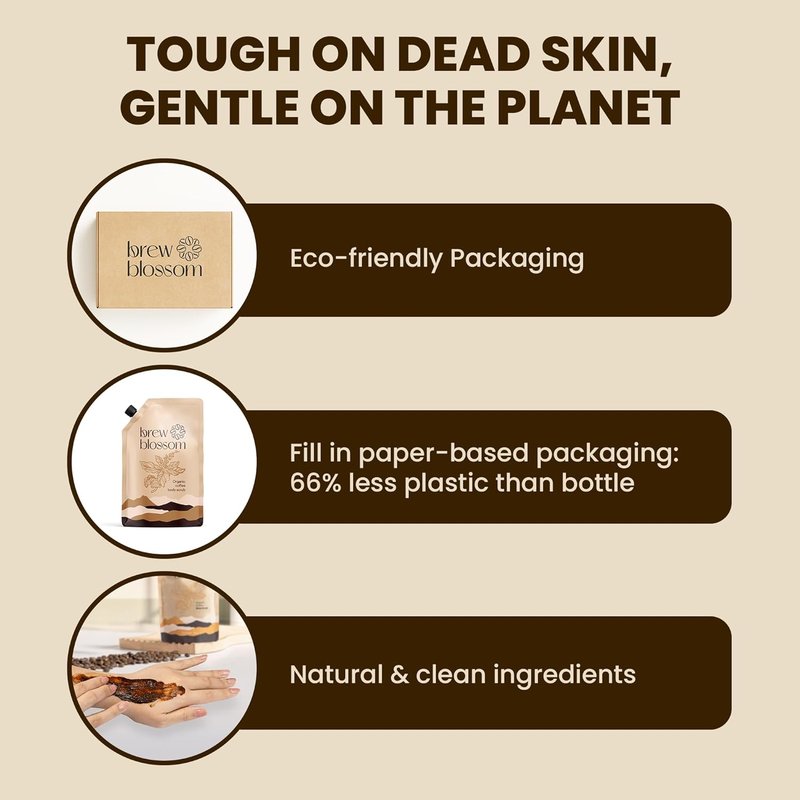 Organic Robusta Coffee Body Scrub - Moisturizing Exfoliant with Coconut Oil & Shea Butter | 8 oz for Cellulite & Fine Lines