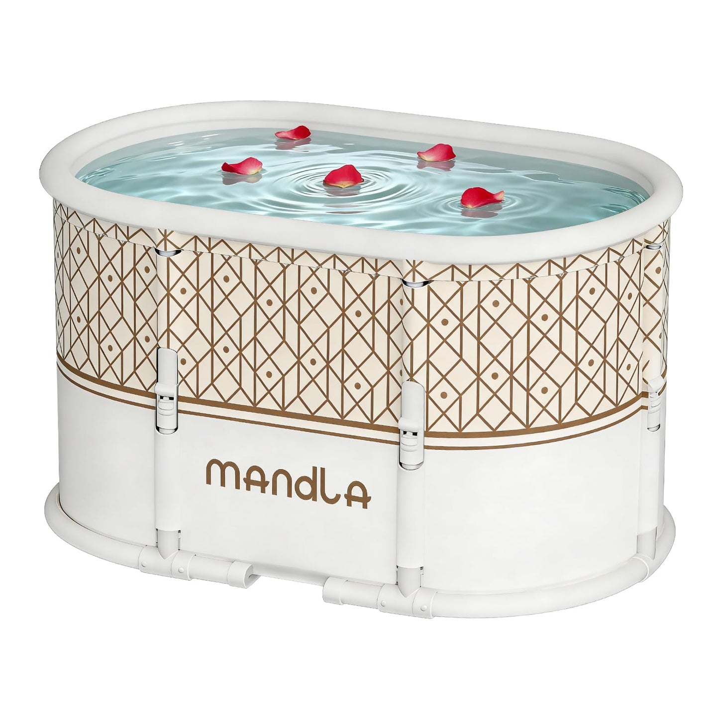 HLCZLUZ Portable Bathtub, Foldable Bathtub No Installation, Freestanding Shower Bathtubs with Cushion, Collapsible SPA Soaking Bath Tub, Hot & Ice Bath Tub for Indoor Outdoor (White Brown Stripes)