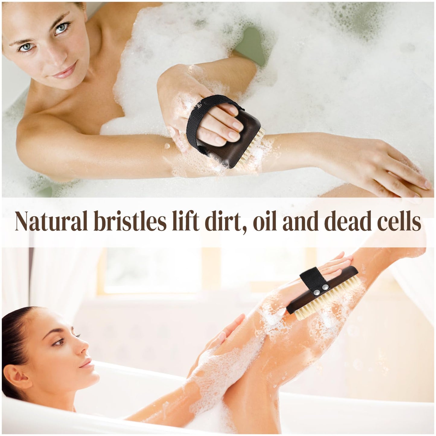 Dry Brushing Body Brush, Azymi Shower Brush for Body Natural Thick Bristles Exfoliates Dead Skin, Detoxifies, Improves Blood Circulation- Spa-Grade Dual Use Dry& Wet Brush 1-Pack