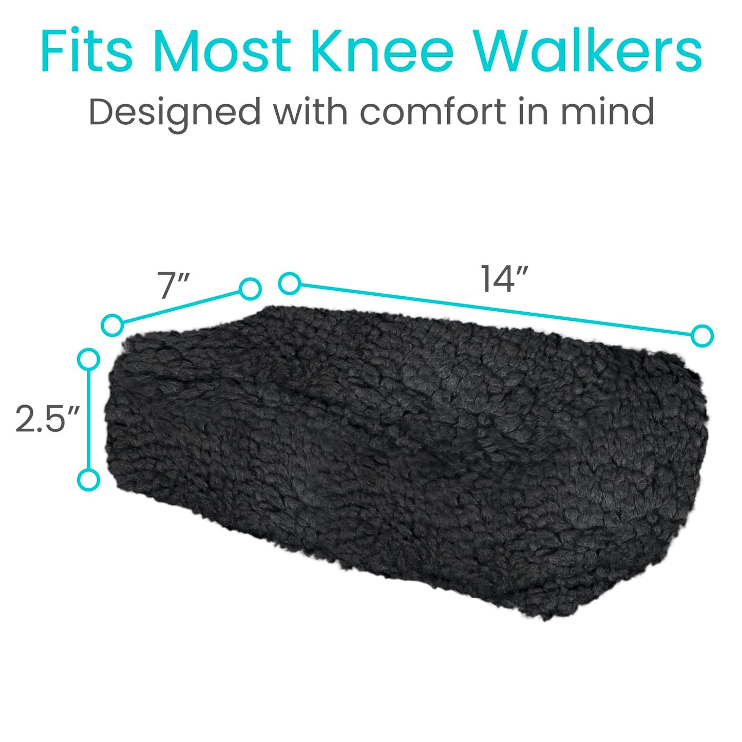 Vive Mobility Knee Scooter Pad Cover - Soft Plush Adult Sheepskin Memory Foam Cushion, Walker Accessory for Knee Roller, Padded Accessories Leg Cart Improves Comfort with Injury, Universal Fit (Black)