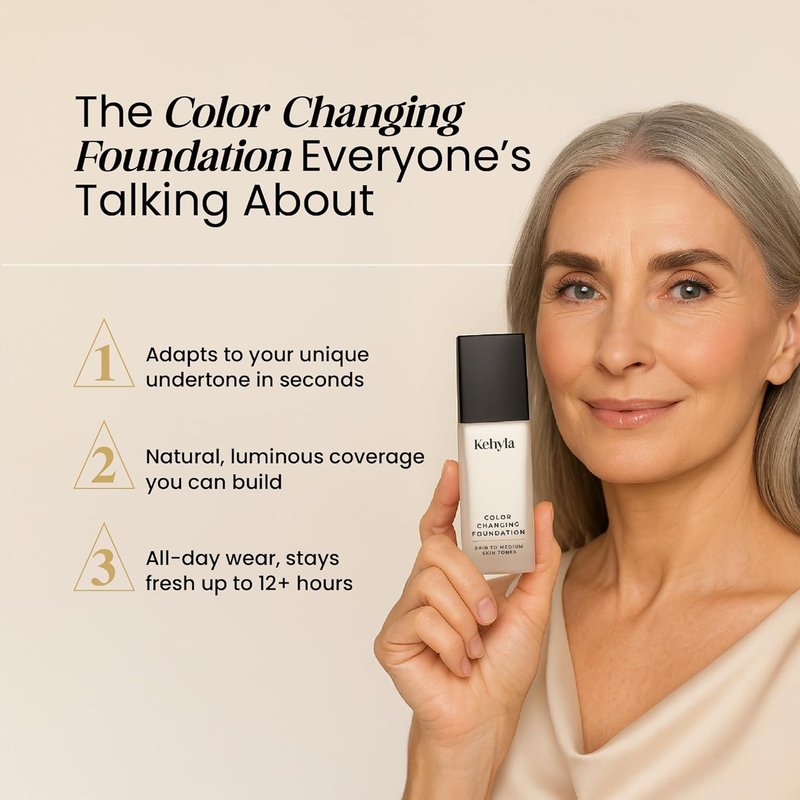 Color Changing Foundation for Mature Women - Self-Adjusting, Lightweight Full Coverage, Hydrating & Blurring | 30ml
