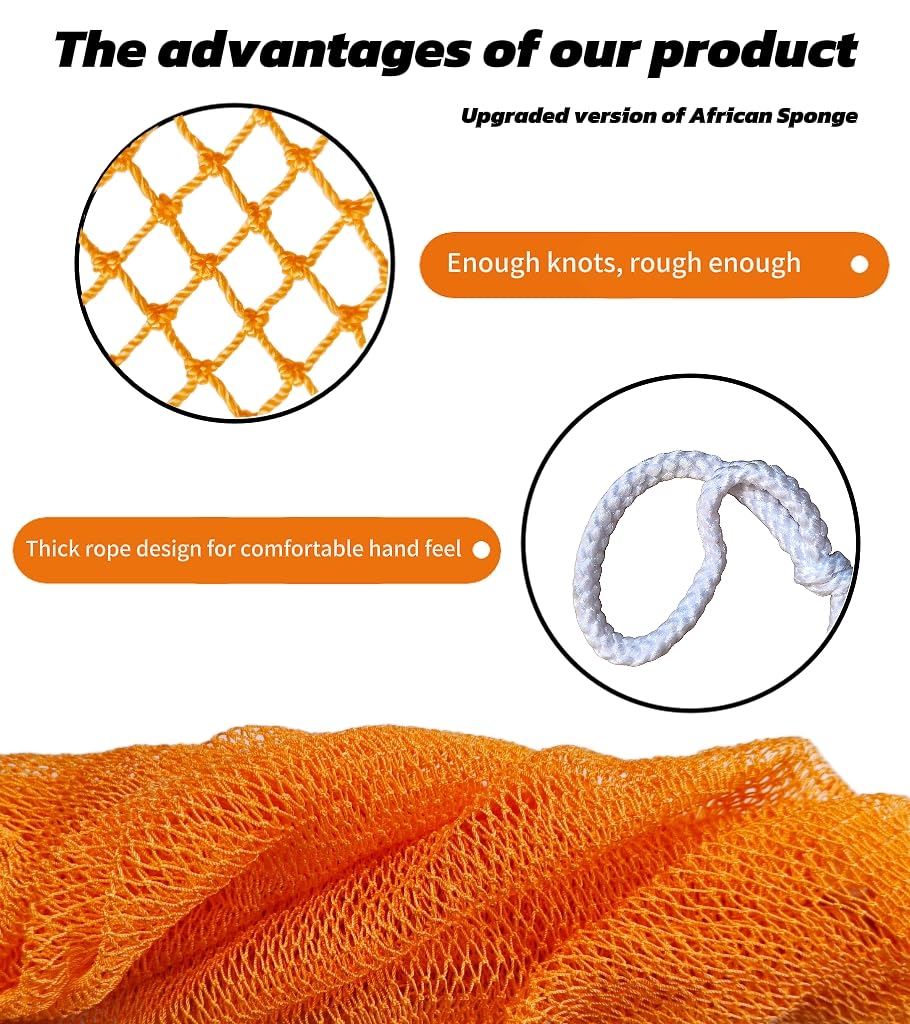 SPMKTBOZAI African Net Sponge Authentic, African Exfoliating Sponge Real African Net Black Owned, African Bath Sponge Back Scrubber for Shower Loofah Bathing Accessories (Orange, 1 Pieces)