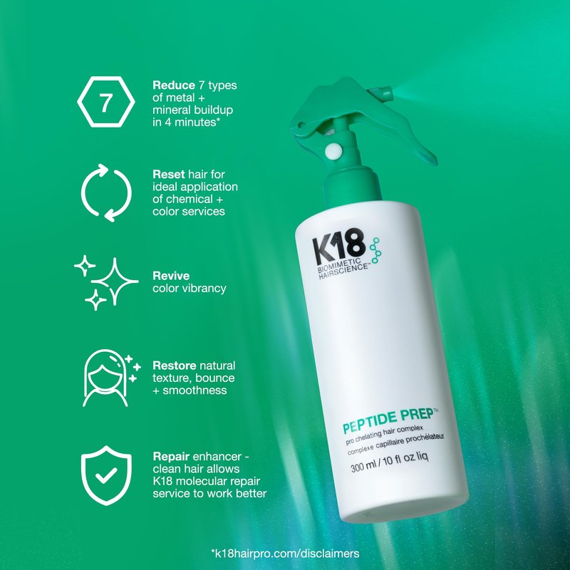 K18 PEPTIDE PREP Pro Chelating Hair Complex, Spray On Demineralizing Treatment, Removes Metal And Mineral Buildup, 10.1 Fl Oz