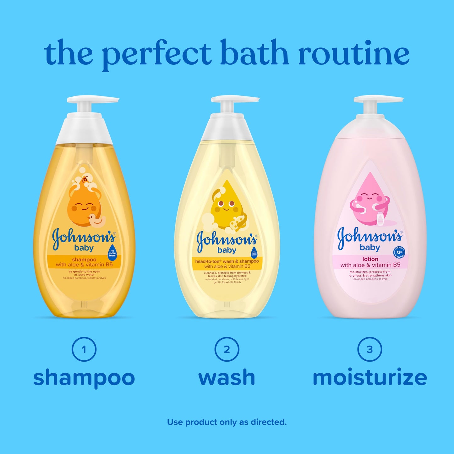 Johnson's Baby Head-To-Toe 2 in 1 Tear Free Wash & Shampoo with Aloe Vera and Vitamin B5, Safe and Gentle for Newborns and Delicate Skin, Hypoallergenic and pH Balanced, 27.1 Fl Oz
