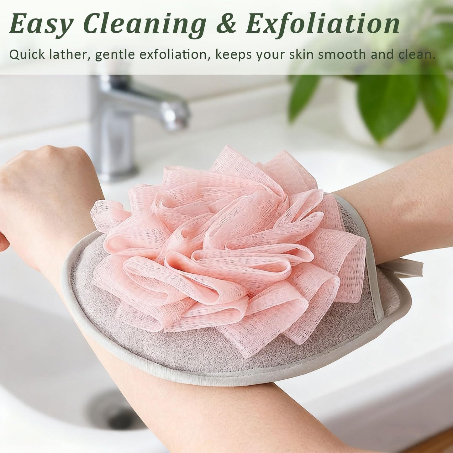 3PCS Mesh Bath Sponge Gloves with Flower Pouf Balls – Exfoliating Shower Brushes for Gentle Body Scrub & Deep Cleansing