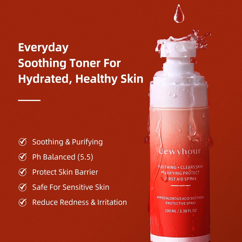 dewyhour Hypochlorous Acid Spray: Facial-Spray Hypochlorous Acid for Face, Soothes Sensitive Skin, Reduces Irritation, Clears Pores, First Aid Relief, 3.38 FL Oz