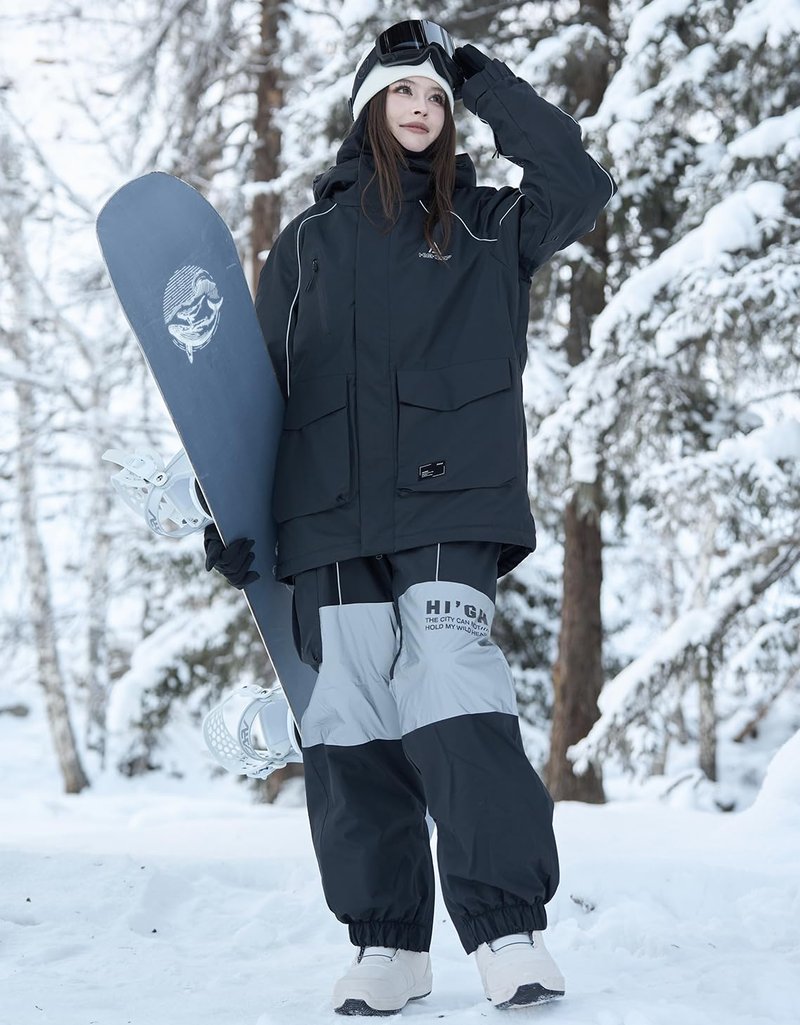 HIGH EXPERIENCE Ski Pants Snow Snowboard Pants Waterproof Insulated Baggy Windproof Hiking Winter Warm for Men Women (Black, Small)