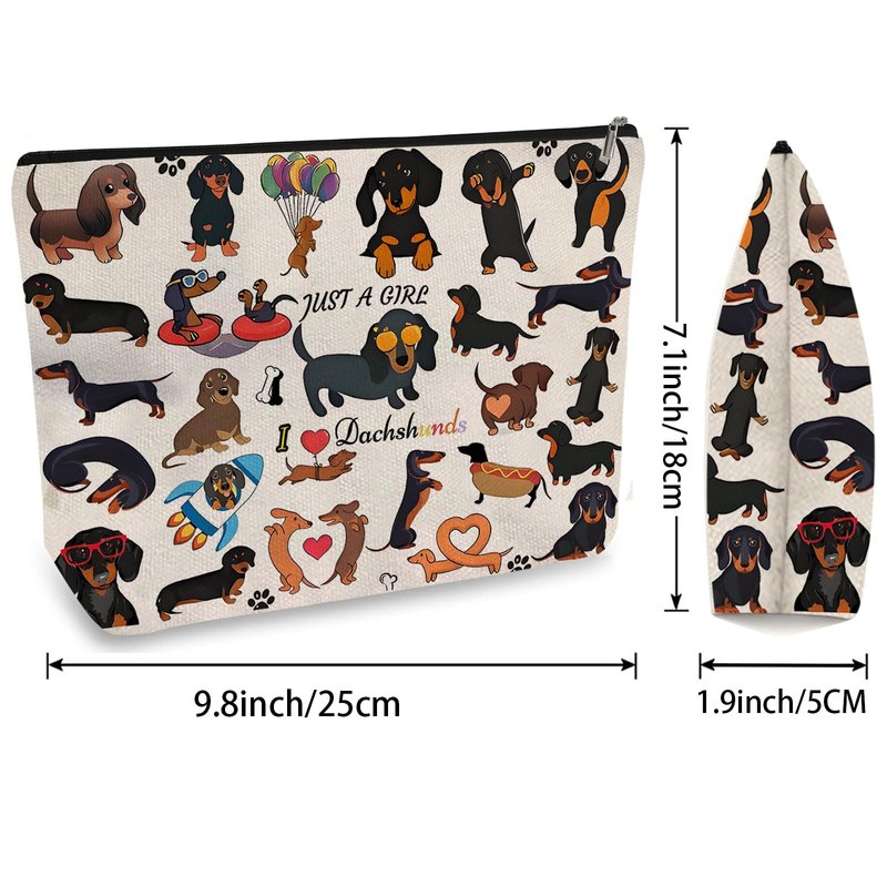 DOOX Dachshund Makeup Bags with Lining, Funny Cosmetic Bags Pencil Pouch - Double-Sided Print - Cute Birthday & Christmas Dachshund Gifts for Daughter, Sister, Women