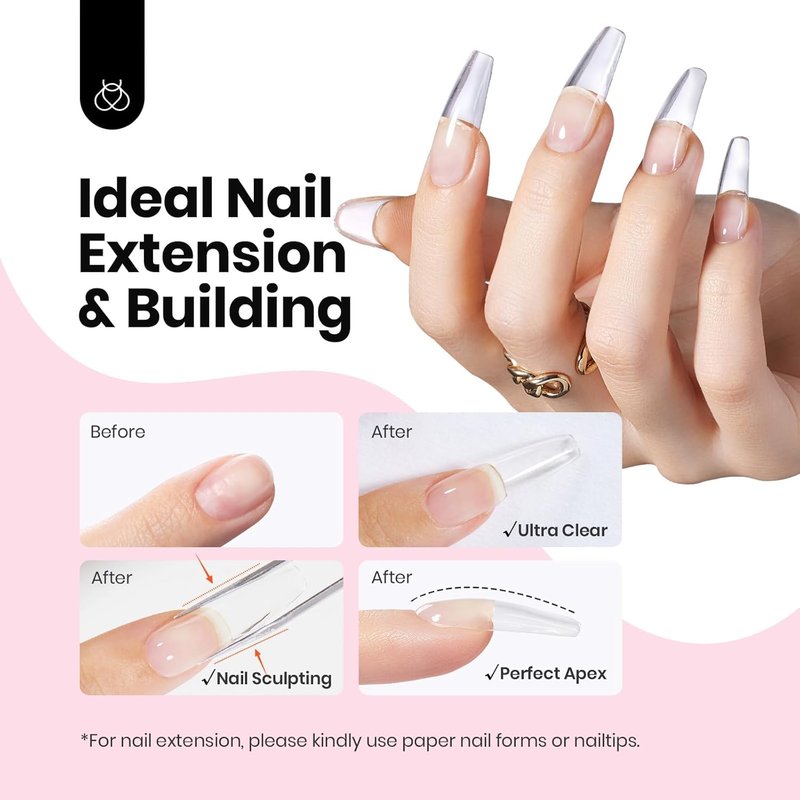Beetles HEMA-Free Hard Gel Set-Dewy Breeze 0.5 oz Mini Size 9 in 1 Nail Extension Sculpting Instant Apex Building for First-Time Users Professionals,Clear Builder Nails Gel, UV & LED Lamp Needed
