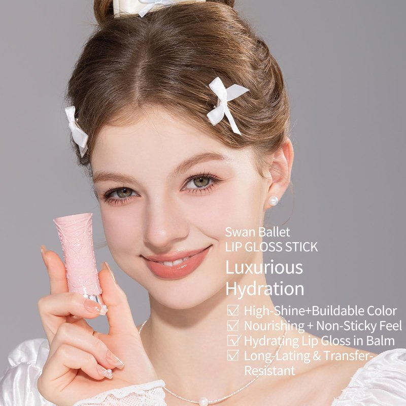 Flower Knows Swan Ballet Shine Lipstick,Hydrating Solid Lip Gloss,Moisturizing Red Tinted Lip Balm-Long Lasting Lip Gloss in Balm for Girls&Women(B09 Midsummer Night)
