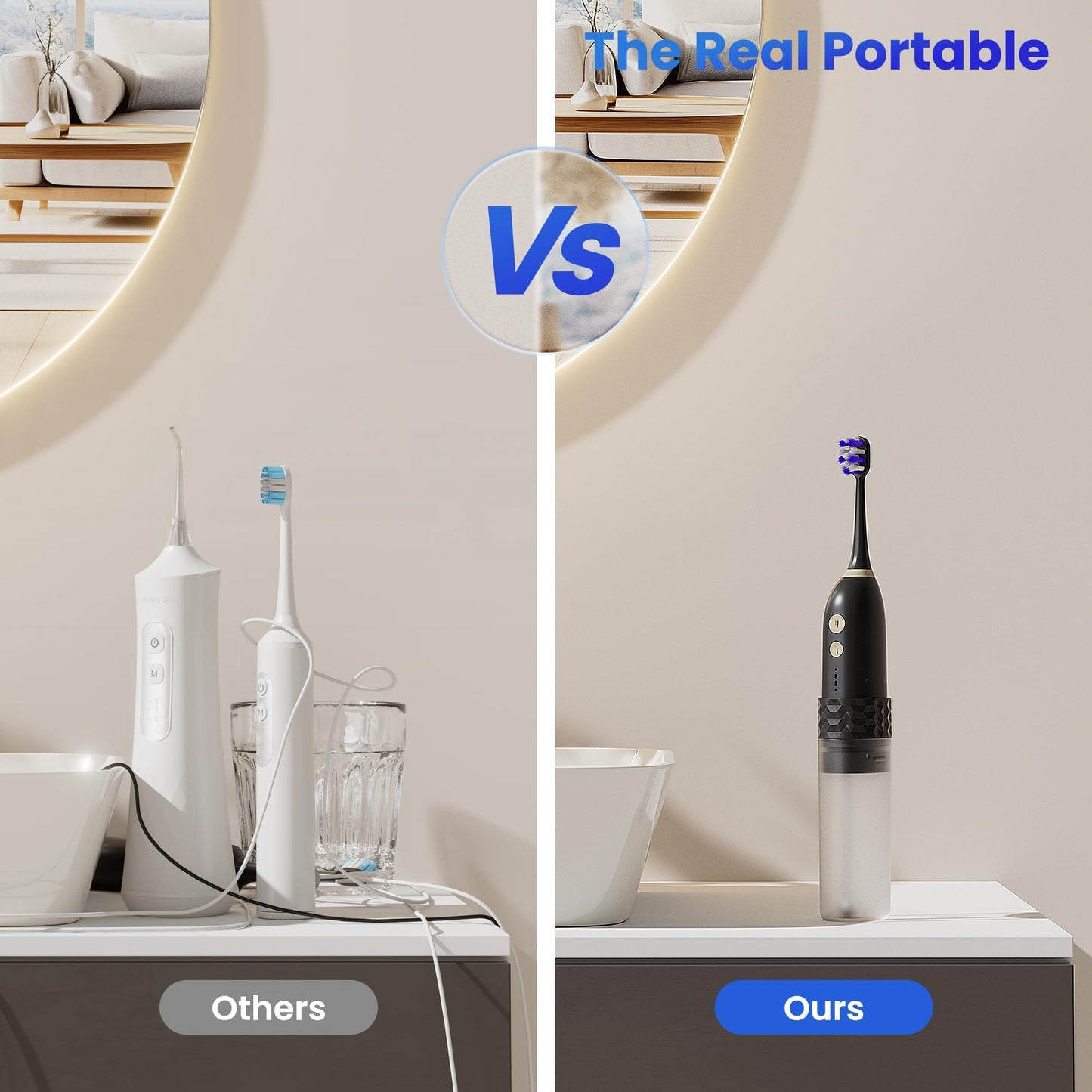 Electric Toothbrush with Water flosser, 2 in 1 Teeth Cleaning Kit, Toothbrush and Water flosser Combo, 25 - Day Battery, Travel Toothbrush with Water Bottle(Black)